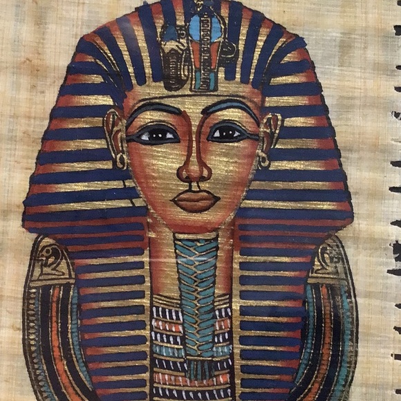 Egyptian King Hand-Painted on Papyrus Paper, Framed, Signed - Picture 2 of 8